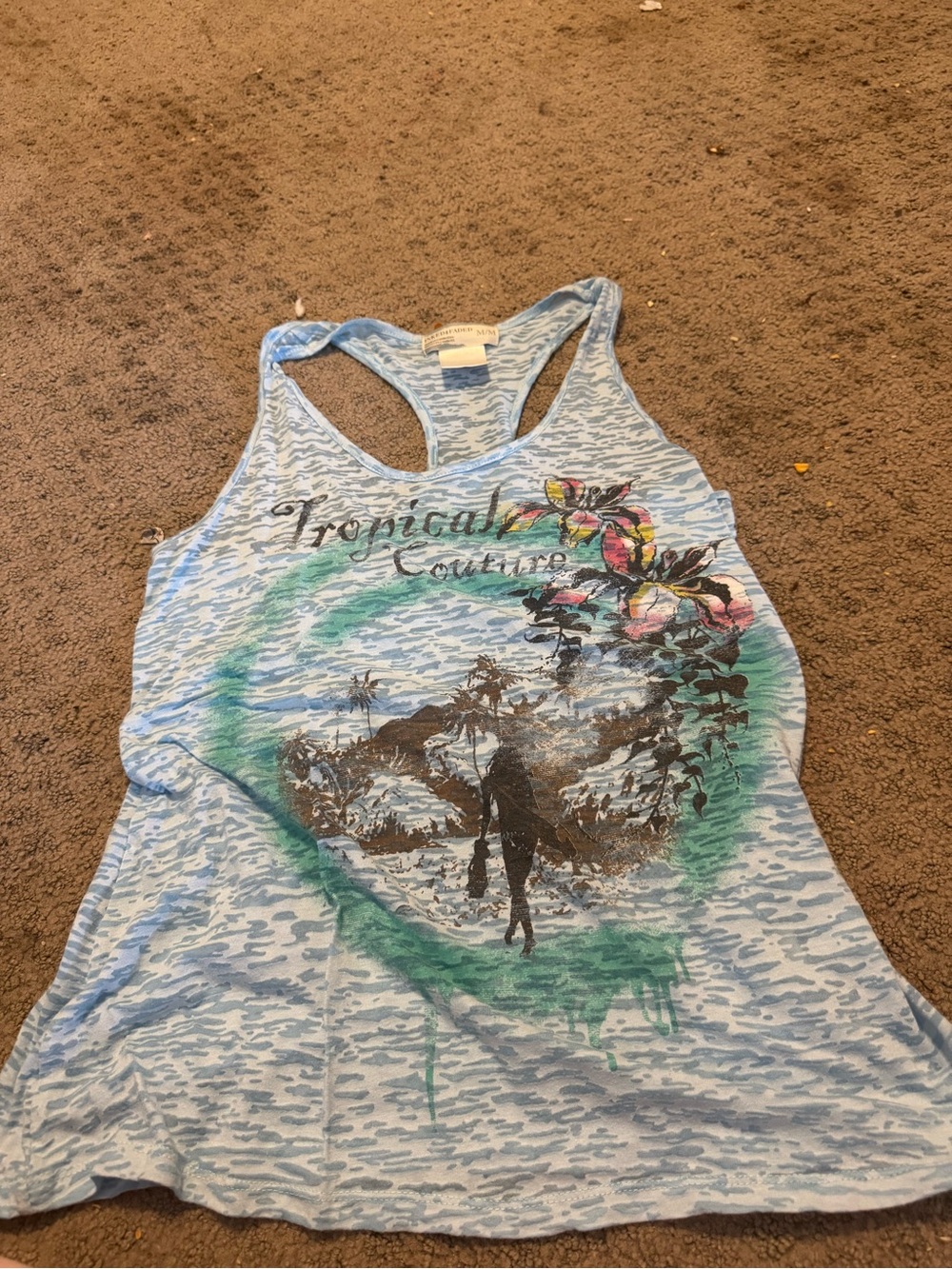 Light Blue Tropical Graphic Racerback Tank Top